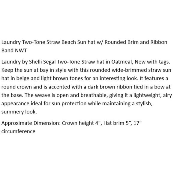 Laundry Two-Tone Straw Beach Sun hat w/ Rounded Brim and Ribbon Band NWT - Picture 2 of 7